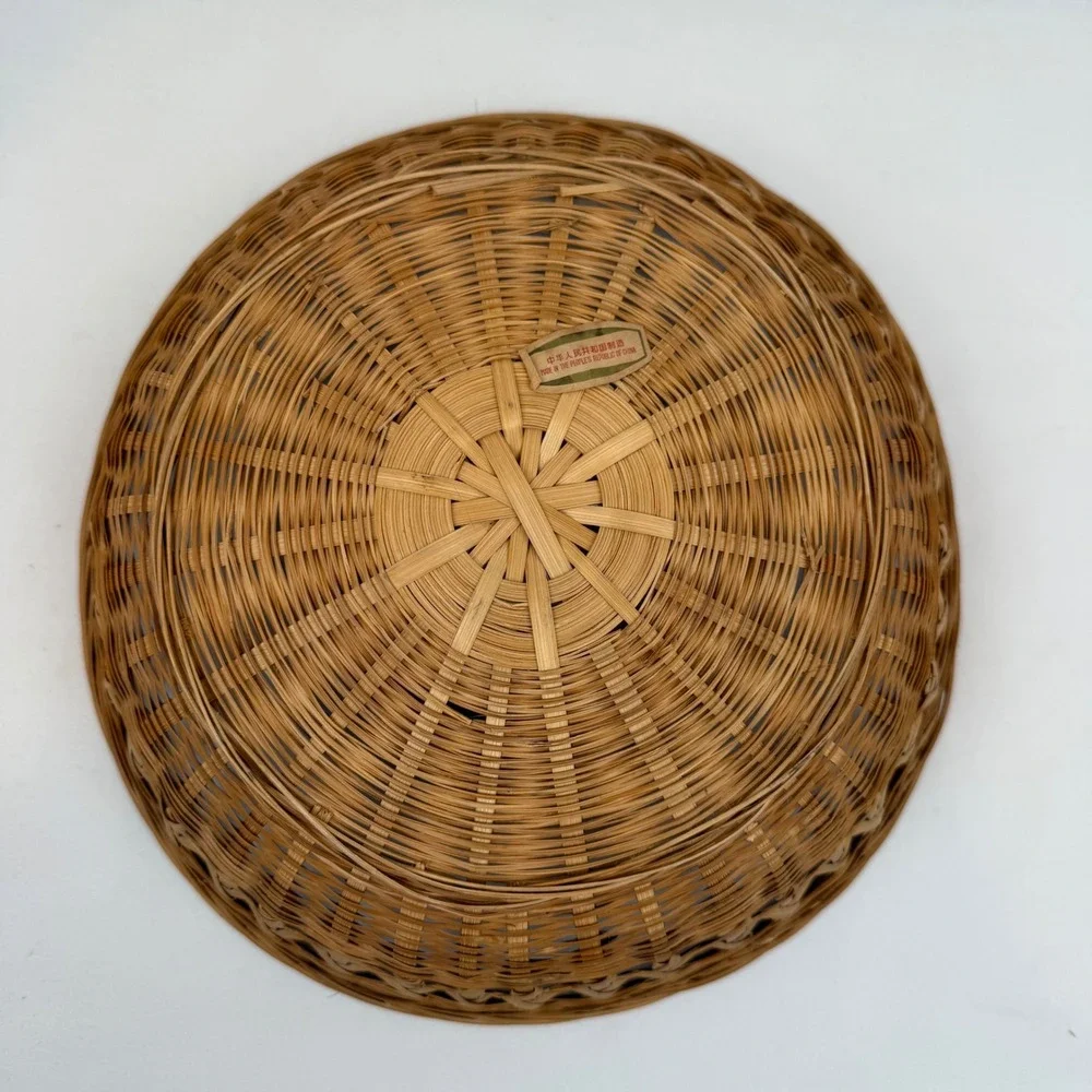 Vintage Woven Bamboo Round Basket Boho Lattice Fruit Bread Bowl 11.5 Inch